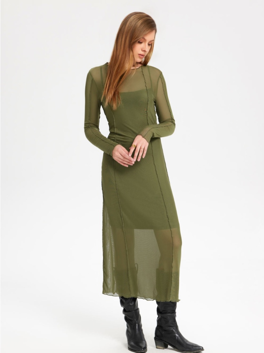 Solid Cami Dress & Mesh Maxi Dress